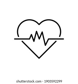 Heartbeat Line Icon. White Heart With Curve Sign. Heart Rate Illustration. Pulse. Electrocardiogram Logo. Trendy Flat Style For Graphic Design, Web Site. Cardiology. Healthcare Concept. Vector EPS 10