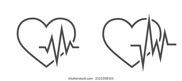 Iconos de línea de latidos. Corazón con símbolos de pulso. Elementos de diseño médicos. Imágenes vectoriales aisladas