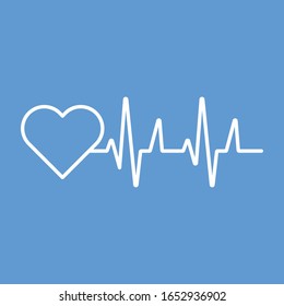 Línea blanca del latido del corazón, línea médica aislada de fondo azul. Se puede utilizar para muchos propósitos, sitio web, interfaz de usuario de la aplicación, vector EPS editable