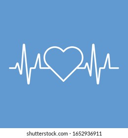 Línea blanca del latido del corazón, línea médica aislada de fondo azul. Se puede utilizar para muchos propósitos, sitio web, interfaz de usuario de la aplicación, vector EPS editable