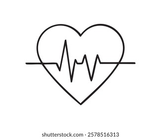 Heartbeat Line Inside Heart Shape Icon Representing Health, Medical Care, and Cardiovascular Wellness