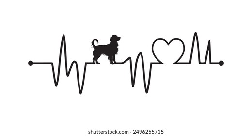 Heartbeat line with Irish Setter Dog silhouette, Dog and Heartbeat frequency with Heart Love illustration vector
