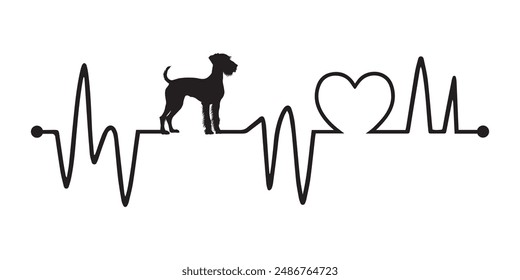 Heartbeat line with Irish Wolfhound Dog silhouette, Dog and Heartbeat frequency with Heart Love illustration vector