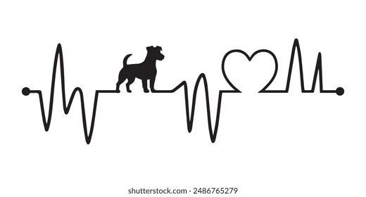 Heartbeat line with Jack Russell Terrier Dog silhouette, Dog and Heartbeat frequency with Heart Love illustration vector
