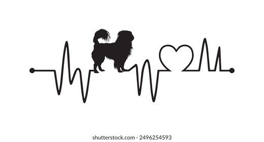 Heartbeat line with Japanese Chin Dog silhouette, Dog and Heartbeat frequency with Heart Love illustration vector

  