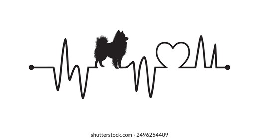 Heartbeat line with Keeshond Dog silhouette, Dog and Heartbeat frequency with Heart Love illustration vector
