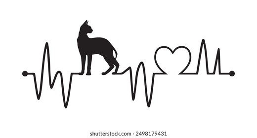 
Heartbeat line with Khao Manee Cat silhouette, Cat and Heartbeat frequency with Heart Love illustration