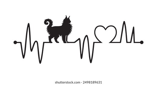 Heartbeat line with LaPerm Cat silhouette, Cat and Heartbeat frequency with Heart Love illustration