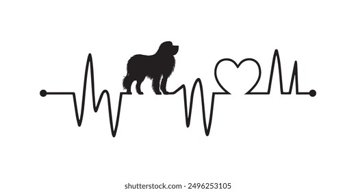 
Heartbeat line with Leonberger Dog silhouette, Dog and Heartbeat frequency with Heart Love illustration vector
