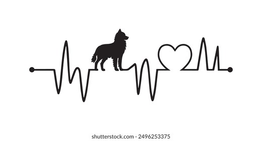 Heartbeat line with Norwegian Elkhound Dog silhouette, Dog and Heartbeat frequency with Heart Love illustration vector

  