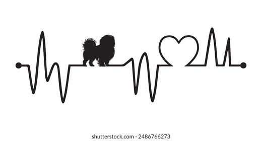 Heartbeat line with Pekingese Dog silhouette, Dog and Heartbeat frequency with Heart Love illustration vector
