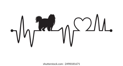 Heartbeat line with Persian Cat silhouette, Cat and Heartbeat frequency with Heart Love illustration

