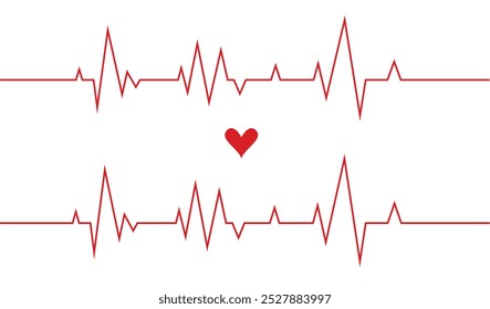 Heartbeat line. Pulse cardiogram Icons of heart beat. Ecg Electrocardiogram with healthy rhythm, cardio attack, ischemia, infarction. Symbol for cardiac. Vector illustration