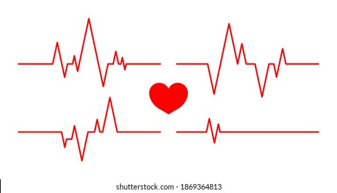 Línea de latido. Pulso y cardiograma en el monitor. Los iconos del corazón latieron. Ecg en grafo. Electrocardiograma con ritmo saludable, ataque cardio, isquemia, infarto y muerte. Símbolo de cardiología. Vector.