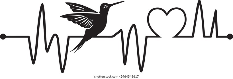 Heartbeat Line - Heartbeat pulse line with Hummingbird design vector
