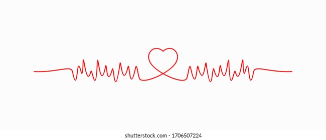 Heartbeat line, Pulse Wave ECG Cardiograph symbol isolated on White Background. Usable for Healthcare and Medical Graphic Resources. Flat Vector Illustration.