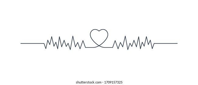 Heartbeat line, Pulse Wave ECG Cardiograph symbol isolated on White Background. Usable for Healthcare and Medical Graphic Resources. Flat Vector Illustration.