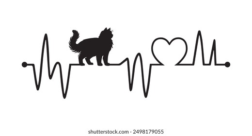 Heartbeat line with Ragdoll Cat silhouette, Cat and Heartbeat frequency with Heart Love illustration