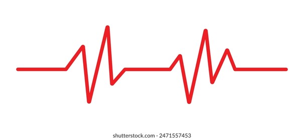 Heartbeat line. Red glowing neon heart pulse. Heartbeat pulse vector line icon. Emergency monitoring. Electrocardiogram. Heartbeat line icon on white background. Pulse Rate Monitor.	