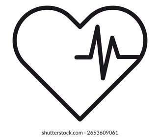 Heartbeat Line in Red Heart Icon Medical and Cardiology Clipart for Health Monitoring Graphics, Vector EPS Fully Editable File.