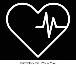 Heartbeat Line in Red Heart Icon Medical and Cardiology Clipart for Health Monitoring Graphics, Vector EPS Fully Editable File.
