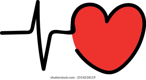 Heartbeat Line with Red Heart Symbol - Vector Illustration
