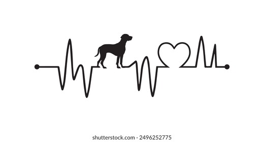 
Heartbeat line with Redbone Coonhound Dog silhouette, Dog and Heartbeat frequency with Heart Love illustration vector