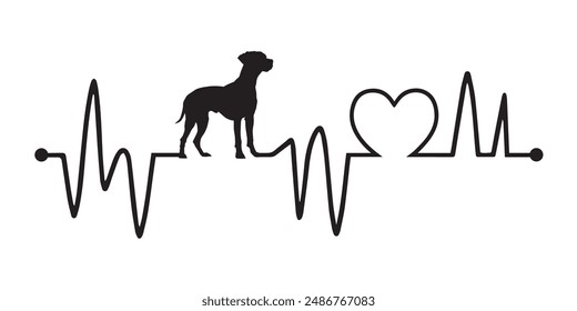 Heartbeat line with Rhodesian Ridgeback Dog silhouette, Dog and Heartbeat frequency with Heart Love illustration vector
