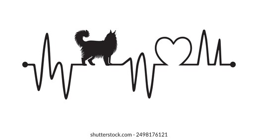 Heartbeat line with Turkish Angora Cat silhouette, Cat and Heartbeat frequency with Heart Love illustration