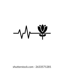 Heartbeat Line Turning into Flower Representing Renewal and Growth