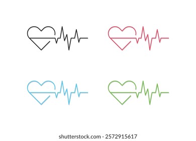 heartbeat line vector combined with heart icon made with black, blue, red and green color alternatives