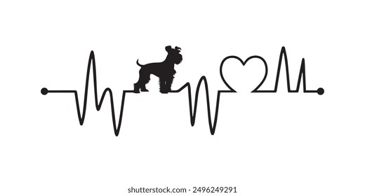 Heartbeat line with Welsh Terrier Dog silhouette, Dog and Heartbeat frequency with Heart Love illustration vector