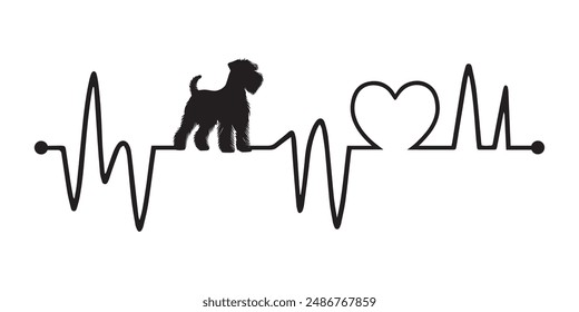 Heartbeat line with Wheaten Terrier Dog silhouette, Dog and Heartbeat frequency with Heart Love illustration vector