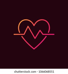 Heartbeat linear colored icon. Vector simple heart beat pulse symbol or design element in thin line style on dark background
