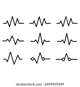 Conjunto con iconos de vector de líneas de latido negras. Pulso y ritmo cardíaco. Electrocardiografía cardiaca