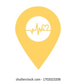 icono del pin del mapa de ubicación del latido. Elemento de punto de mapa para concepto móvil y aplicaciones web. Icono para el diseño y desarrollo de sitios web, desarrollo de aplicaciones. Hospital Premium, clínica, icono de farmacia