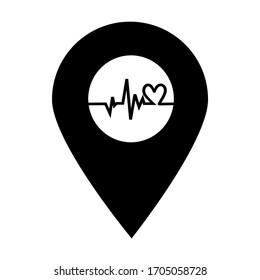 Heartbeat location map pin icon. Element of map point for mobile concept and web apps. Icon for website design and development, app development. Premium hospital, clinic, pharmacy icon