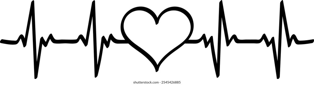 Heartbeat of Love - Elegant Heartbeat Line Art with Heart