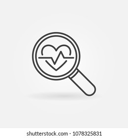 Heartbeat in magnifying glass vector concept icon or symbol in thin line style 