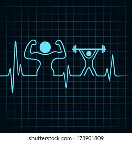 heartbeat make a body builder and weight lifting man stock vector