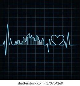 Heartbeat make a building design and heart stock vector