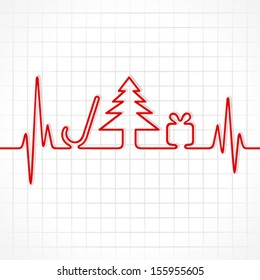 Heartbeat make Christmas symbols stock vector 