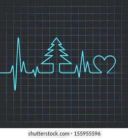 Heartbeat make Christmas tree and heart symbol stock vector 