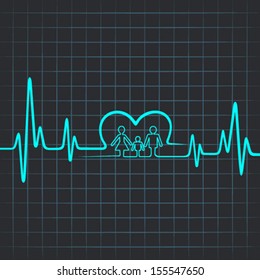 Heartbeat make family icon and heart symbol - vector illustration