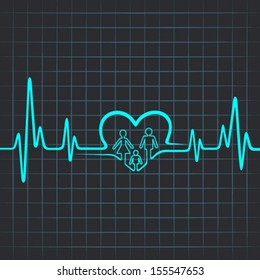 Heartbeat make family icon and heart symbol - vector illustration