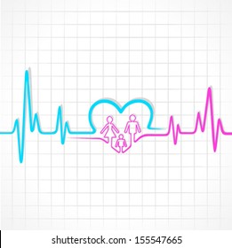 Heartbeat make family icon and heart symbol - vector illustration