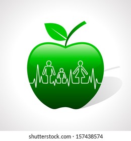 heartbeat make family icon inside apple stock vector