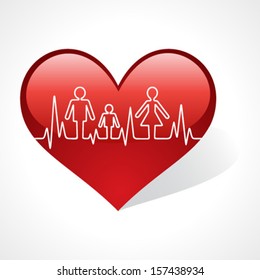 heartbeat make family icon inside heart symbol stock vector