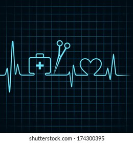 Heartbeat make a first aid box,scissor, and heart symbol stock vector