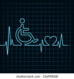 heartbeat make handicapped and heart symbol stock vector